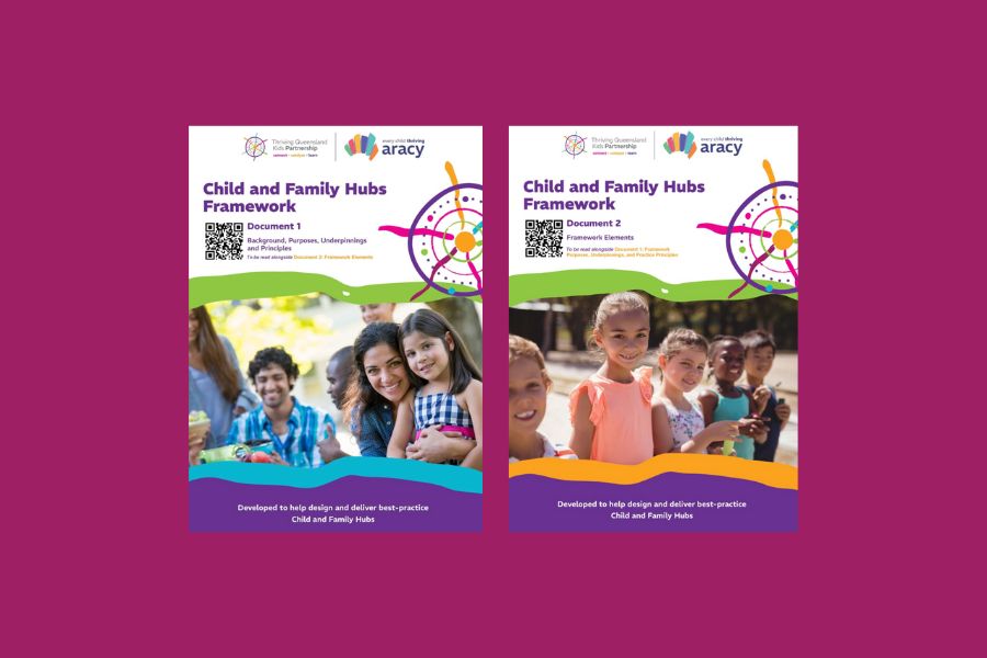 Maroon background with image of covers of Framework documents