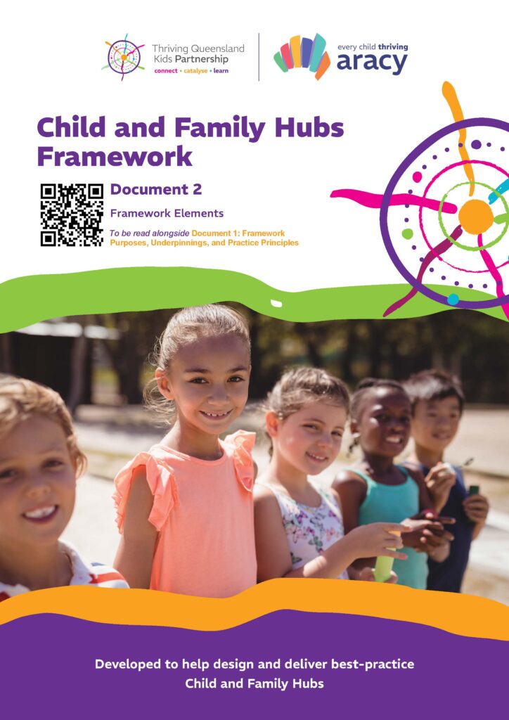 Pic of 5 children outdoors on cover of Child & Family Hubs Framework Document 2