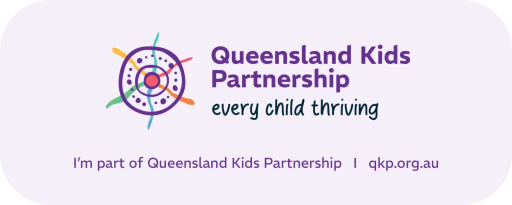 QKO logo and the words Part of Queensland Kids Partnership' which can be used as a signature badge for anyone involved with the work