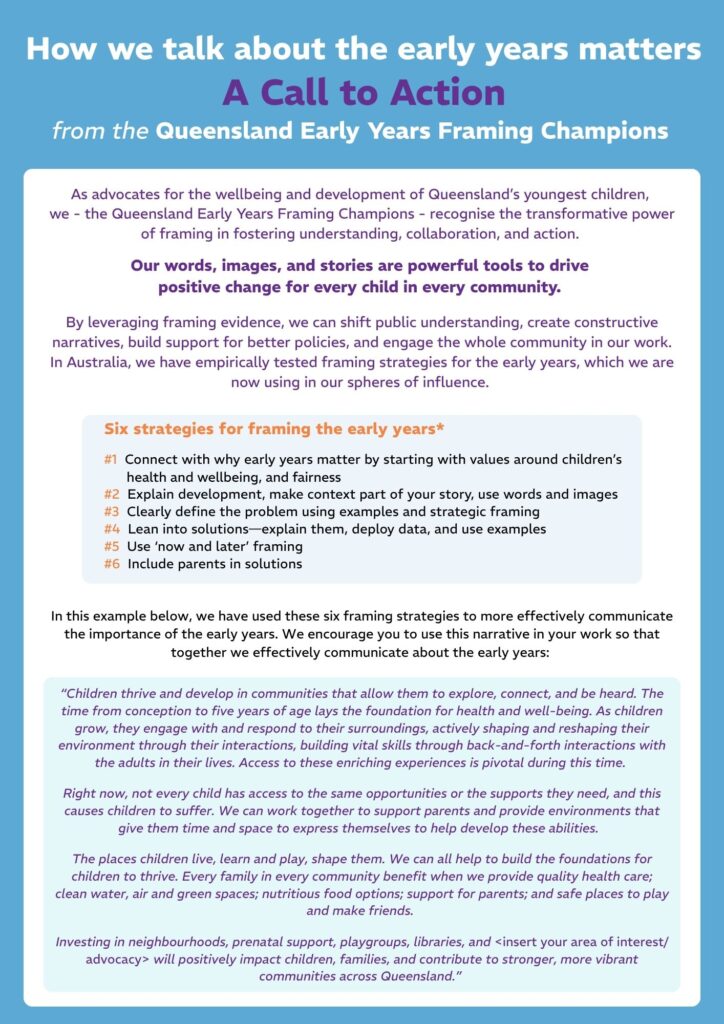 From cover of Framing the Early Years Call to Action